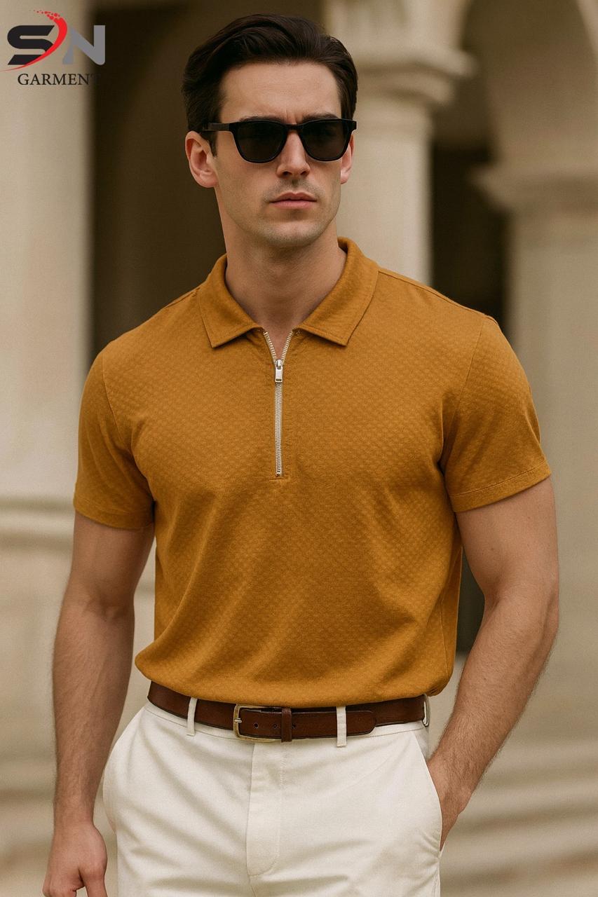 TEXTURED ZIPPED STYLE T-SHIRT