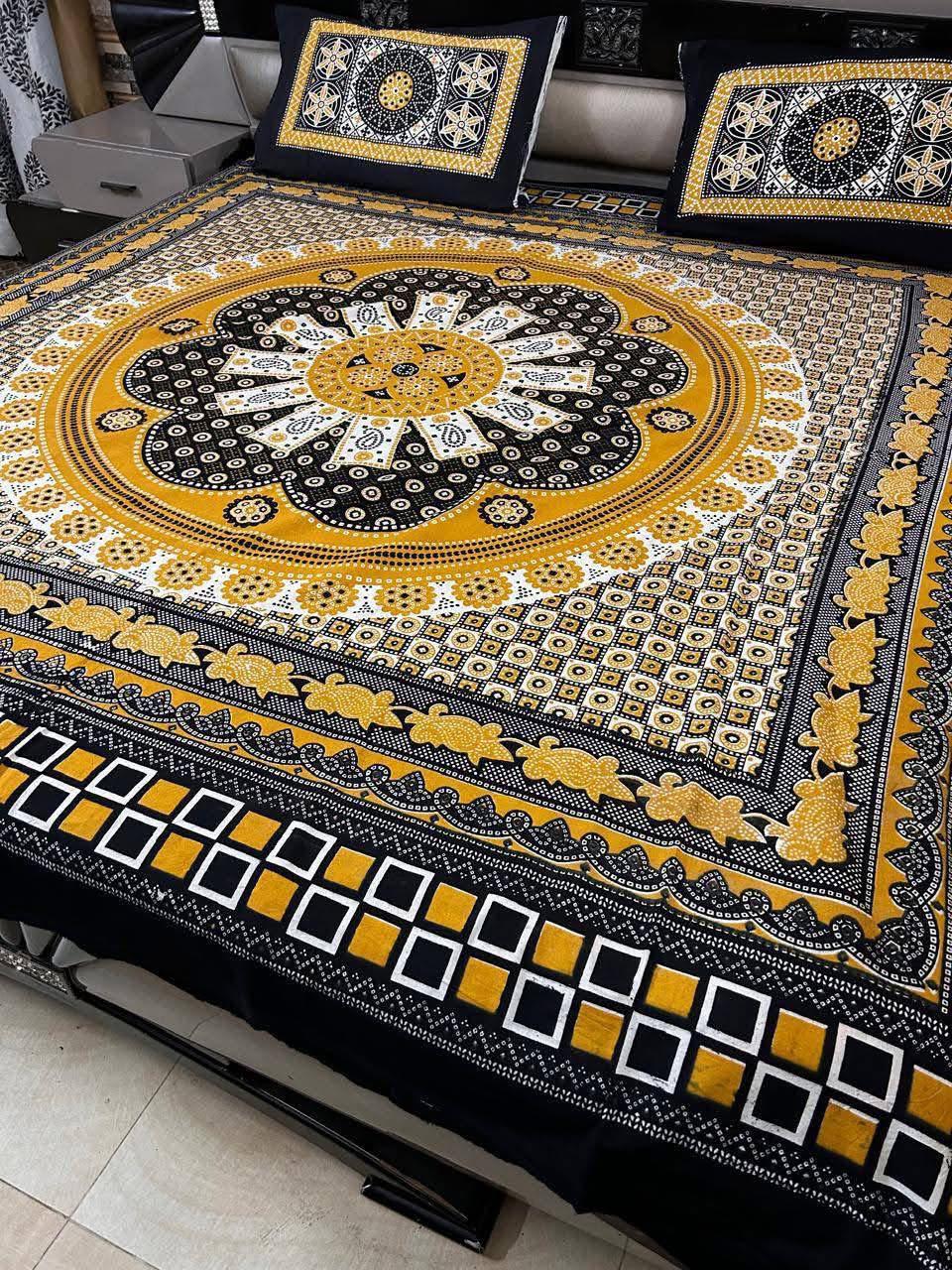 🛏️ Classic Ajrak Print Cotton Bedspread Set