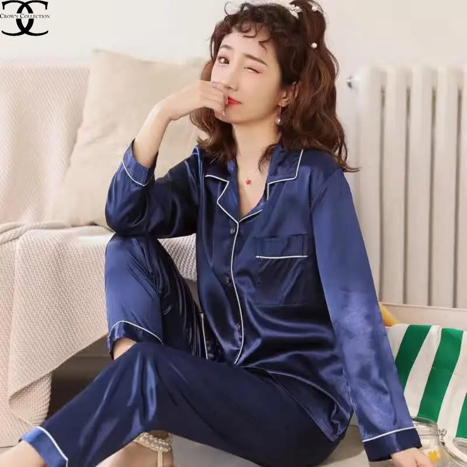 Plain silk night suit