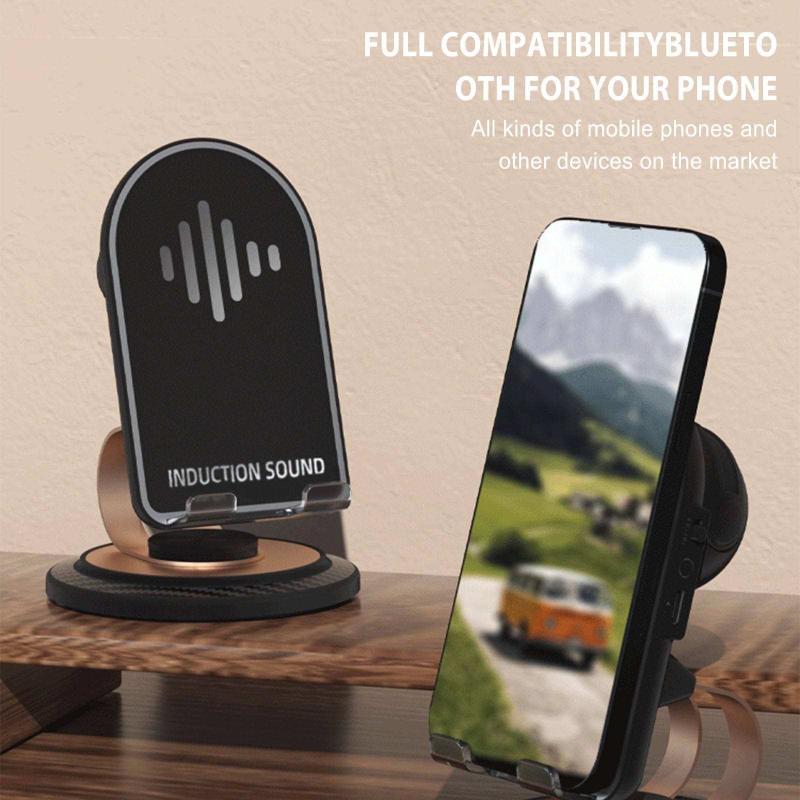 Sensor Auto Connect Bluetooth Mobile Holder & SpeakerbPhone Stand with Wireless Speaker,