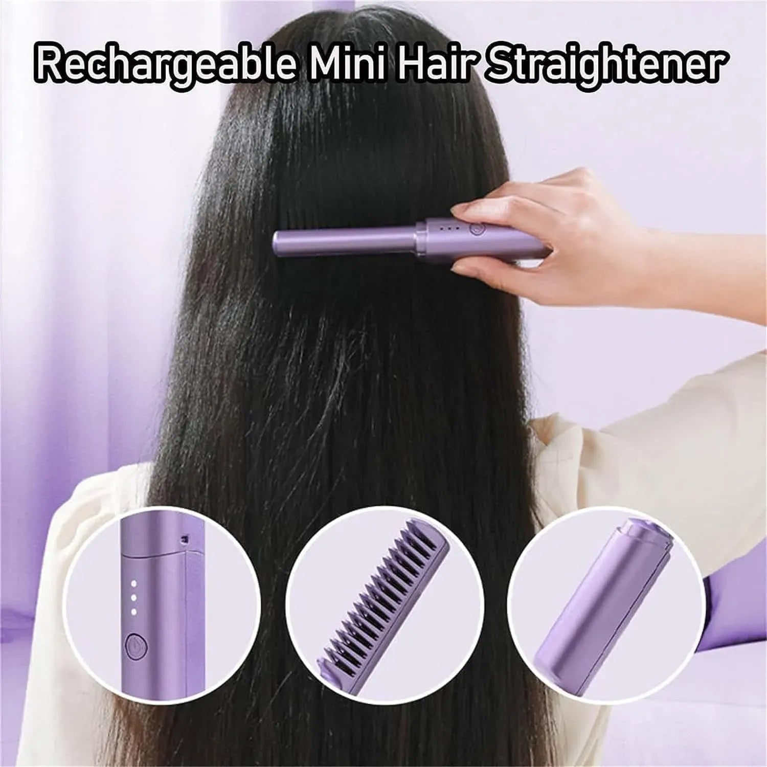 Straightner - Wireless Hair Hot Comb - Portable Mini USB Rechargeable