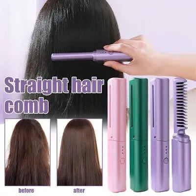 Straightner - Wireless Hair Hot Comb - Portable Mini USB Rechargeable