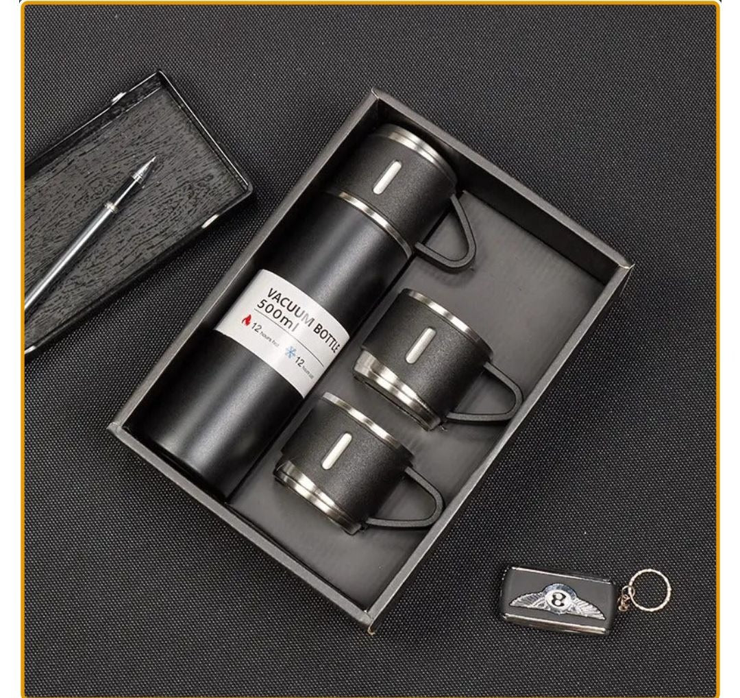 3 Cup Double-Layer Stainless Steel Vacuum Flask Set