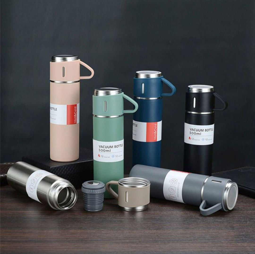 3 Cup Double-Layer Stainless Steel Vacuum Flask Set