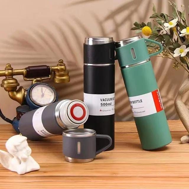 3 Cup Double-Layer Stainless Steel Vacuum Flask Set