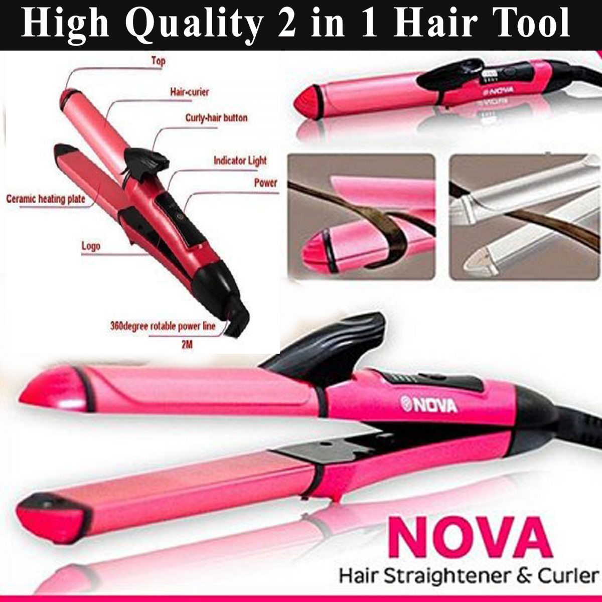 Original nova 2-in-1 hair straightener and hair curler